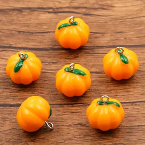 7pcs 17x17mm resin pumpkin charms pendants for diy jewelry making, necklace and bag accessories