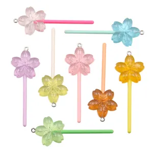 Colorful 25x67mm DIY resin flower lollipop pendant acrylic charms for phone and bag