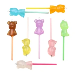 Colorful resin bear lollipop charms DIY acrylic pendants for bag and phone decoration parts