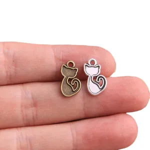 Ciondoli gatto retrò in lega 9x15mm due colori ciondoli animali carini per creare gioielli fai da te