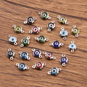 Connecteur de Charme Fleur Mauvais Œil en Acier Inoxydable Perles Strass pour Bricolage Bracelet Collier Fabrication de Bijoux