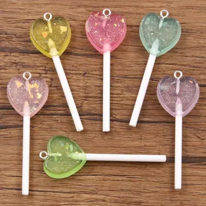 10pcs resin heart lollipop charms DIY acrylic jewelry pendant accessories for handmade crafts