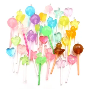 10pcs DIY Resin Lollipop Pendants Mixed Cartoon Duck Star Heart Charms Jewelry Making