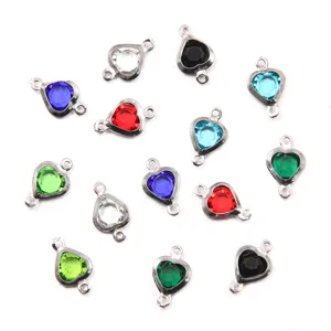 8 Colors 7X12mm Stainless Steel Heart Crystal Connectors DIY Bracelet Jewelry Charms