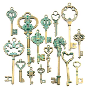 Vintage Steampunk Bronze Schlüssel Anhänger Schmuck Legierung Zubehör Set Basteln.