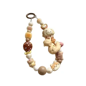 Handmade beaded phone charm colorful resin cute cartoon doll pendant dopamine mobile lanyard