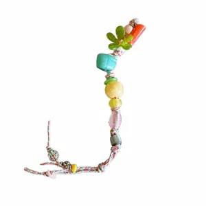 Handmade summer floral beaded phone charm strap cute colorful wrist lanyard for women