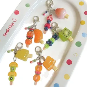 Colorful fruit charm phone strap cute simulation strawberry kiwi keychain accessory for girls