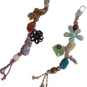 Handmade woven phone charm crystal beaded bag pendant cute lanyard keychain aesthetic accessory