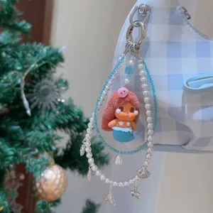 Double layer pearl mermaid phone chain bag charm cute ocean style accessory for daily use.