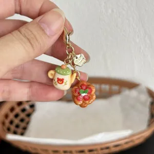 Handmade Resin Teapot Blueberry Strawberry Keychain Bag Charm Cute Daily Decoration Accessory For Bag And Keys