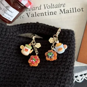 Handmade keychain bag charm mini teapot pastry pendant cute keyring accessory gift decor