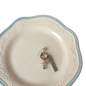 Cute pink enamel mushroom pearl phone charm, vintage metal pendant strap accessorize