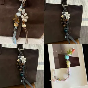 Beaded bag charm and phone chain featuring trendy summer multi-element resin flowers and fabric.
