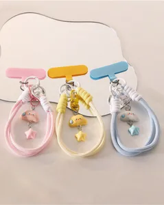 Cute cloud star phone charm wrist strap, colorful braided rope lanyard for camera keys.