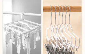 Tendedero con múltiples pinzas para calcetines y ropa interior, ideal para el balcón y hogar.