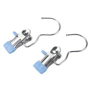 Mollette da bucato in metallo multifunzionali con ganci e punte blu antiscivolo per calze.