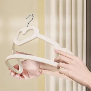 Children flocked clothes hanger non-slip heart shape seamless home storage drying tool