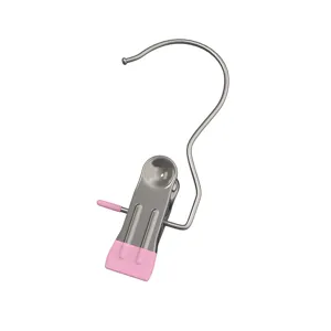 Clip de gancho de metal duradero, colgador multifuncional para ropa con punta rosa.