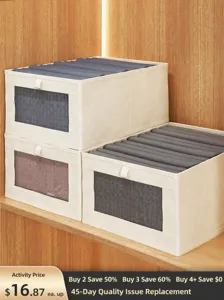 Grote Katoen en Linnen Opbergdoos Opvouwbare Kledingkast Organizer Met Doorzichtig Venster Voor Kleding Ondergoed Sokken Slaapkamer