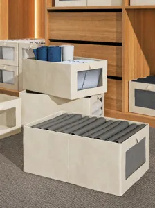 Opvouwbare stoffen opbergdoos met doorzichtig venster, linnen kledingorganizer voor in de kast.
