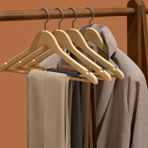 Grucce in legno massello con barra antiscivolo e spalla curva per appendere i vestiti.