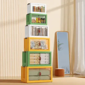 Stackable clear front door storage bins collapsible plastic organizer boxes for clothes and toys