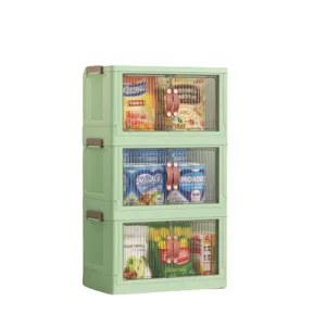 Foldable clear door storage box multi-layer shoe cabinet organizer container in green