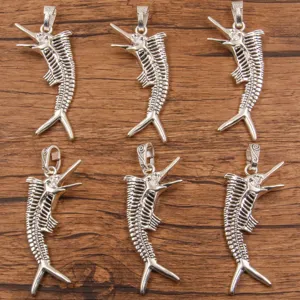 Antique Silver Fish Bone Pendant Charm Marine Life DIY Jewelry Findings Alloy Fish Skeleton For Handmade Necklace Making