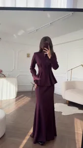Elegant retro solid long sleeve top and mermaid skirt set for women chic spring wear