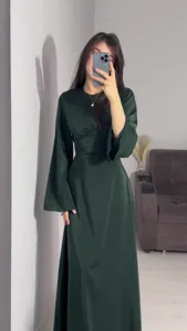 Elegant long sleeve solid color belted waist maxi dress for women spring casual wear.