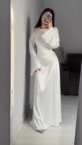 Women long sleeve satin maxi dress elegant solid color waist tie slim fit party gown