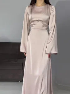 Solid color lace up long sleeve maxi dress for women elegant spring casual daily wear.