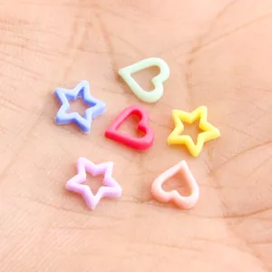 Mixed color resin hollow star heart charms, small DIY nail art accessories for cute design.
