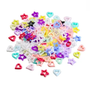 Mixed resin acrylic hollow heart star charms, colorful DIY nail art accessories pack.