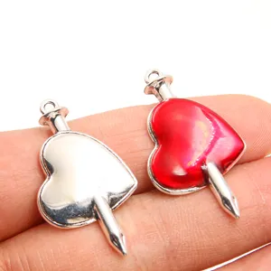 DIY alloy heart pendant jewelry accessories arrow through heart charm 21x38mm 2 colors