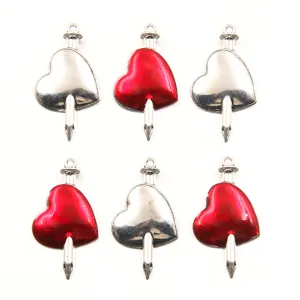 Alloy heart pendant DIY jewelry making charm red enamel love dagger accessory wholesale