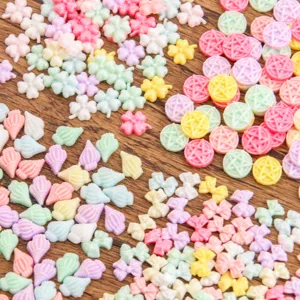 Set di mini ciondoli in resina colorata per nail art fai da te, stili misti di fiori e conchiglie.