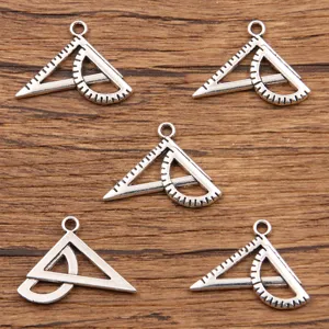Silver metal ruler and protractor charms DIY jewelry craft accessories pendants for bag phone