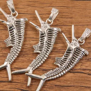Antique silver fish skeleton pendant charm DIY jewelry accessory marine life handmade craft 1pc