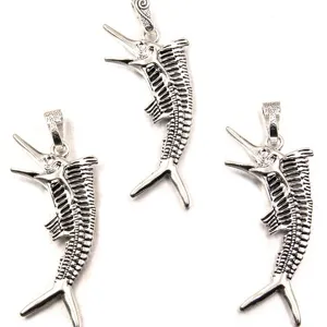 Antique silver fish skeleton pendant DIY jewelry making craft accessories marine style charm