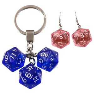 Set portachiavi e orecchini con dadi a 20 facce in acrilico, gioielli da gioco trasparenti.