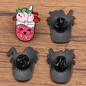 Joli fruit dessin animé métal émail badge broche tasse de thé au lait boba mignon