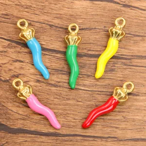 Gold stainless steel colorful chili pepper charms enamel pendant jewelry making accessories set