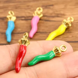 Gold stainless steel enamel chili pepper charms colorful DIY jewelry pendant accessories
