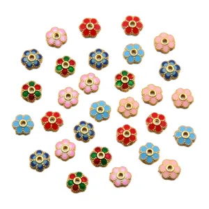 8x8mm Perline Distanziatore Fiore Smalto Cloisonne Perline Sciolte per Bracciale DIY Gioielli
