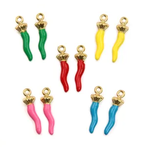 Colorful enamel chili pendants with gold crown top, perfect for DIY jewelry making accessories