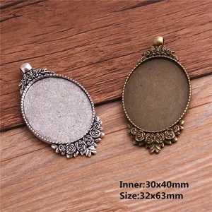 Retro Rose Muster Legierung Anhänger Cabochon Basis Für DIY Schmuckherstellung Vintage Blume Kamee Tablett Antik Schmuck