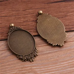 Antik Bronze Rose Legierung Anhänger Fassung Detail Ansicht Für 40x30mm DIY Schmuck Herstellung