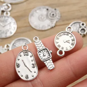 Silver tone alloy clock gear charms DIY jewelry making retro steampunk pendants craft supply